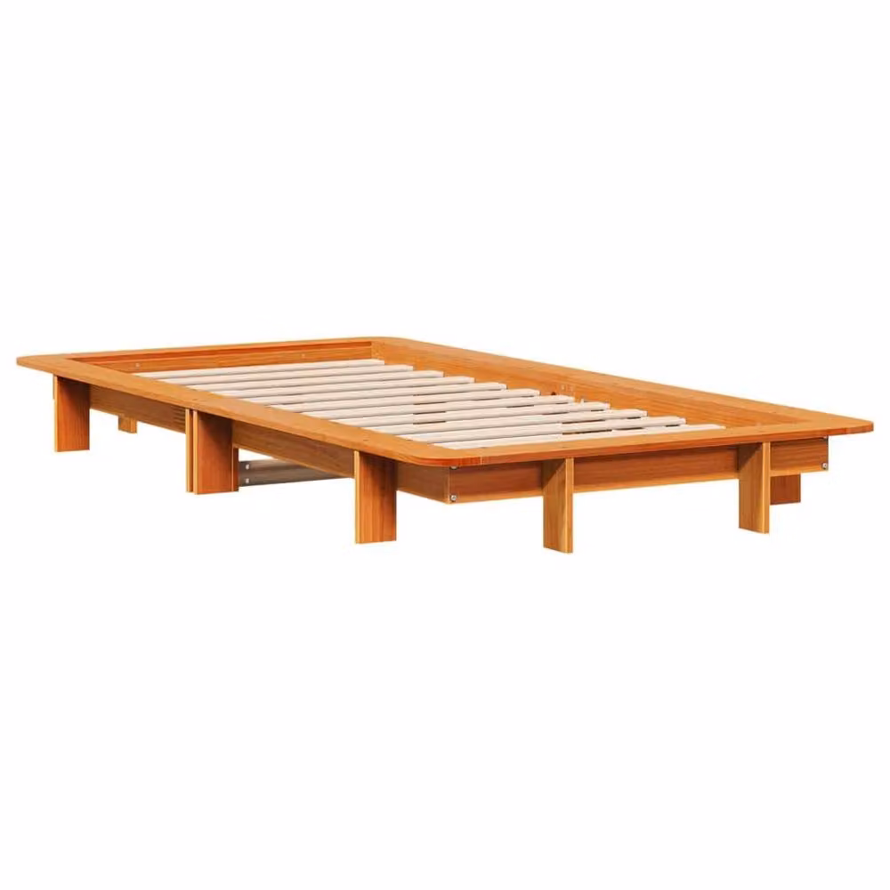 Berkfield Home Wax Brown Solid Pine Wood Bed Frame W/D/H: 100 x 200 cm – 2