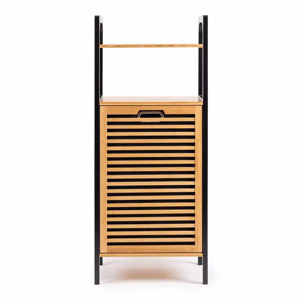 Scottish Everlastings Ltd Black Freestanding Bamboo Wood Laundry Unit W/D/H: 95 x 40 x 95 cm – 2