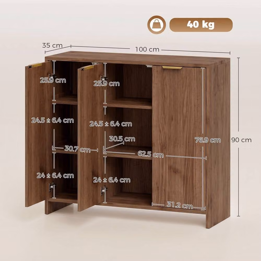 HOMCOM Modern Brown Sideboard with 3 Doors and Adjustable Shelves Kitchen Cupboard – 3