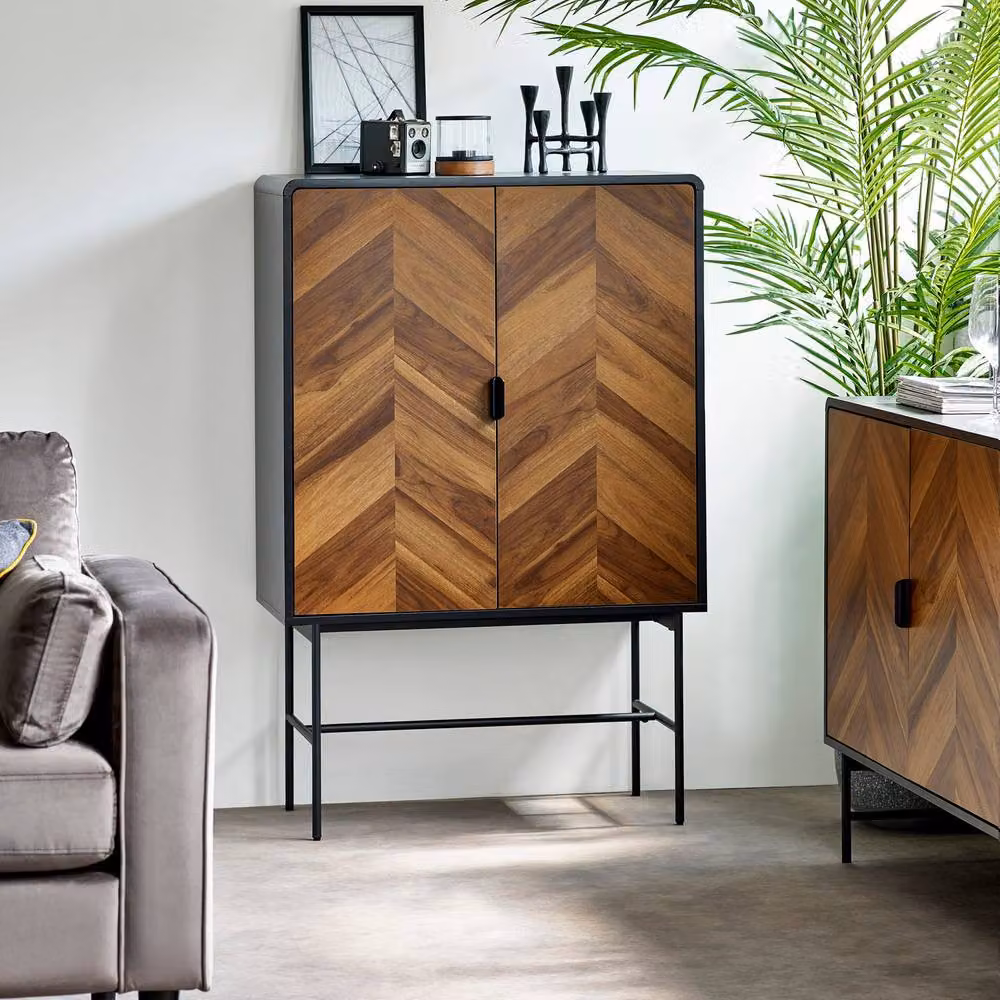 Cheshire Premium Aldwick 2 Door Mid Century Storage Cabinet in Black and Natural Brown Wood, W/D/H: 122.0 x 80.0 x 40.0 cm – 3