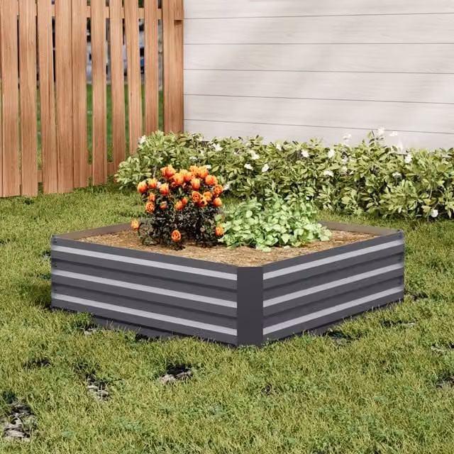 Lifeideas Square Metal Raised Bed for Vegetable, Herb or Ornamental Gardens, Grey
