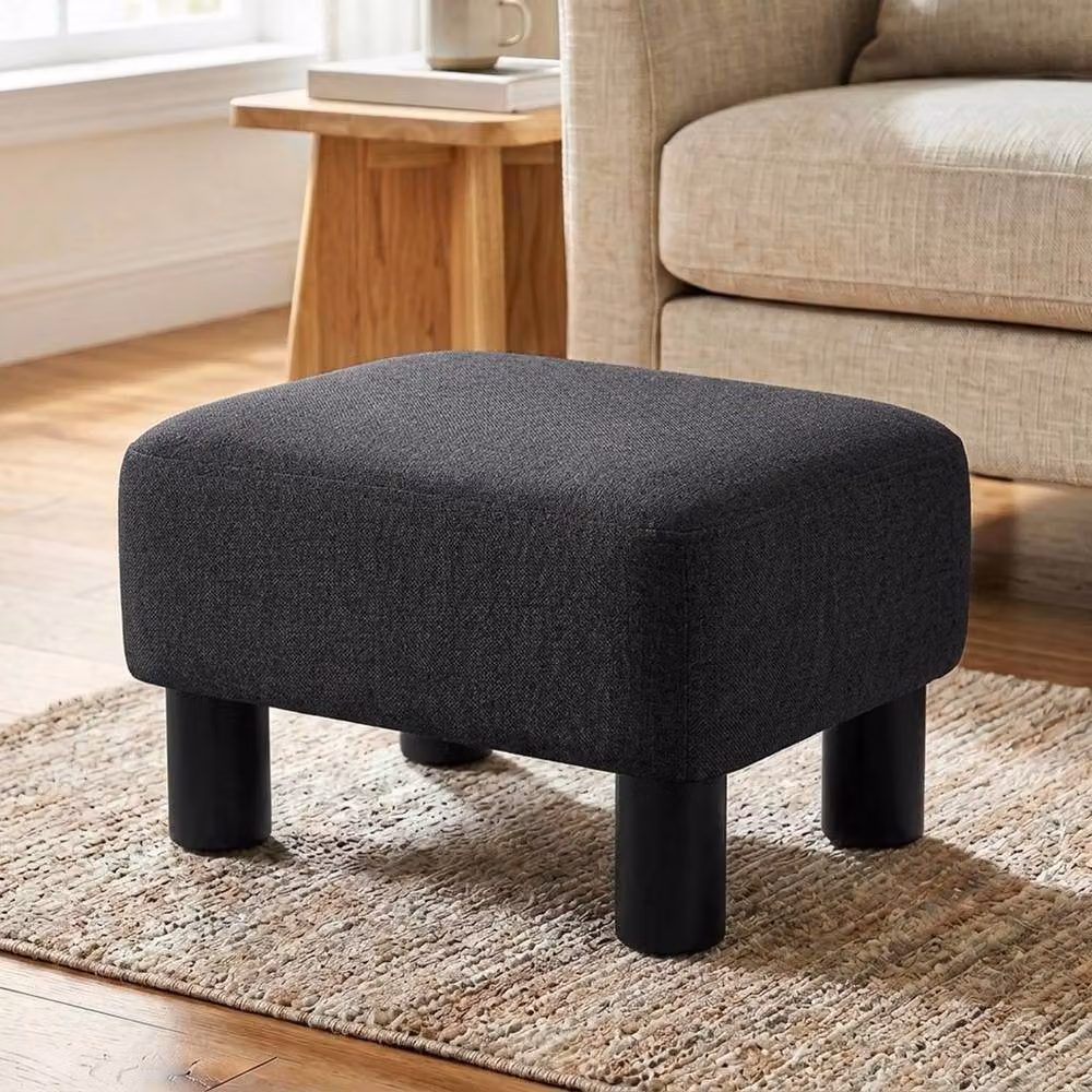 FORGEVIO Chic Linen Fabric Foot Stool Ottoman Cube in Black, W/D/H: 40 x 30 x 24 cm – 5