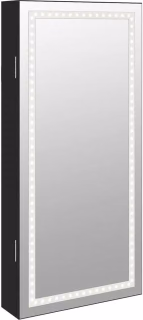 Berkfield Home Mirror Jewellery Cabinet with LED Lights, Wall Mounted, Black Matt – 1
