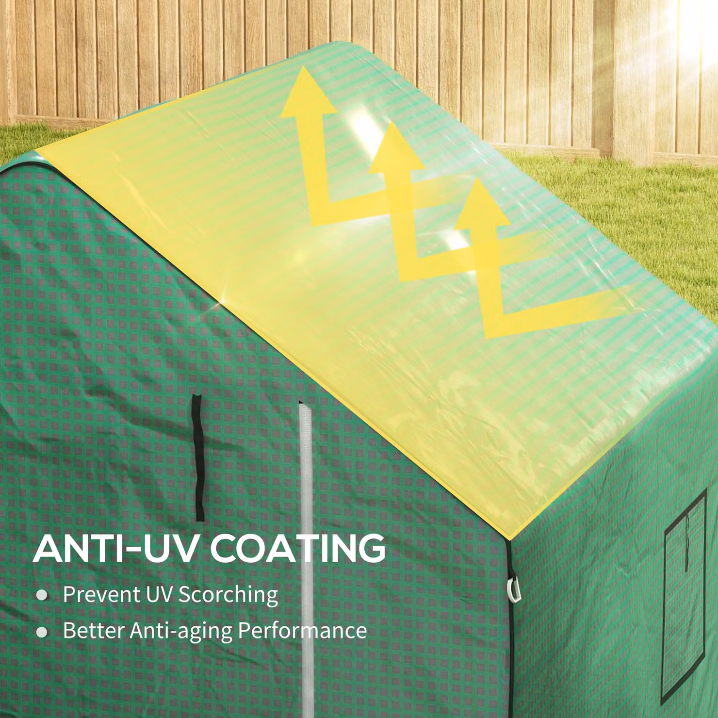 Outsunny Green PE Greenhouse Cover Replacement with Roll-up Door and Windows, W: 140 cm, D: 143 cm, H: 190 cm – 4