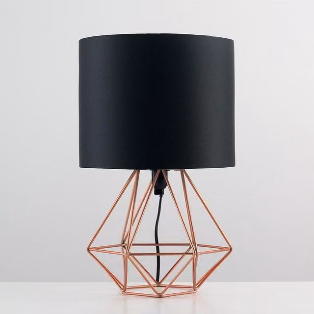 MiniSun Modern Copper Metal Basket Cage Bedside Table Lamp with Black Fabric Shade – 1