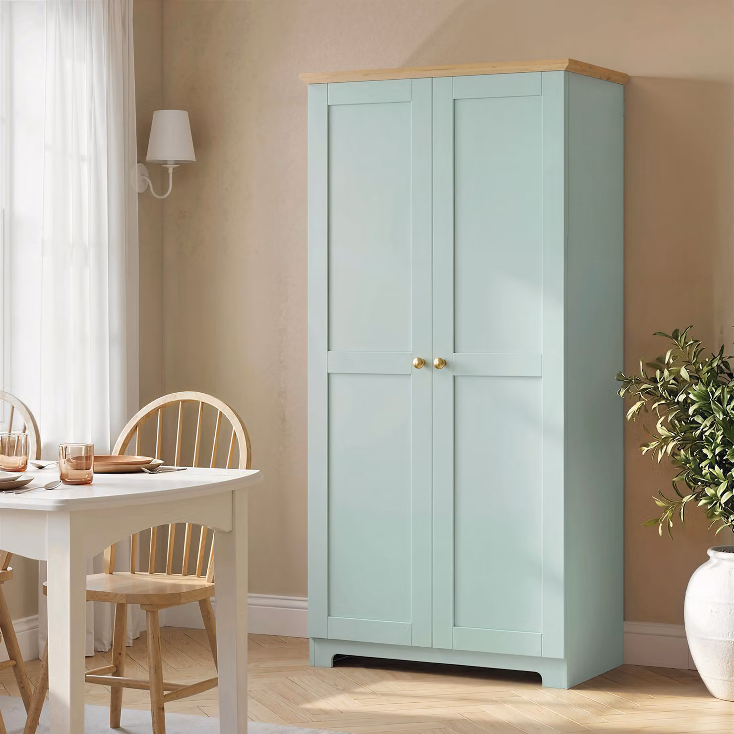 HOMCOM Green Freestanding Kitchen Cupboard Tall Storage Unit with Hinged Doors and Internal Shelves, Height: 172 cm – 3