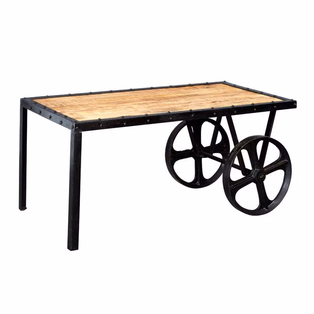 Wyld Haus Toivakka Industrial Reclaimed Wood and Metal Coffee Table with Castors, Brown – 2