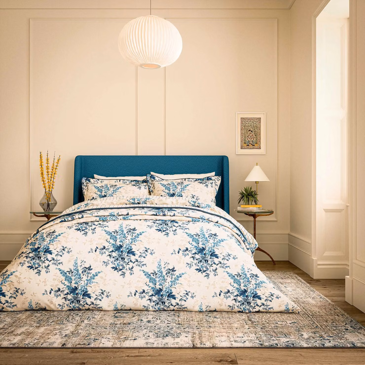 V&A Larkspur Meadow Kingsize Blue Floral Cotton Percale Duvet Cover and Pillowcase Set, W: 180 cm, L: 200 cm – 2