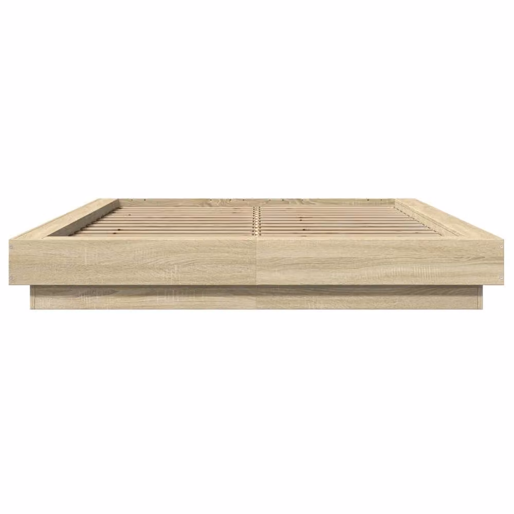 Berkfield Home Modern Bed Frame with LED Lights and USB Charging Port in Light Oak, W/D/H: 140 x 200 cm – 4