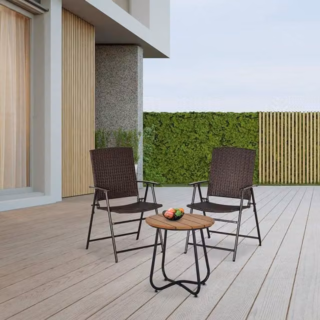 Outsunny Set of 2 Brown Rattan Garden Chairs with Armrests and Metal Frame