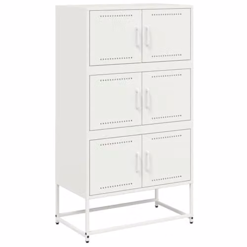 vidaXL Modern White Steel Sideboard with Castors, W/D/H: 68.5 x 38.5 x 123.5 cm