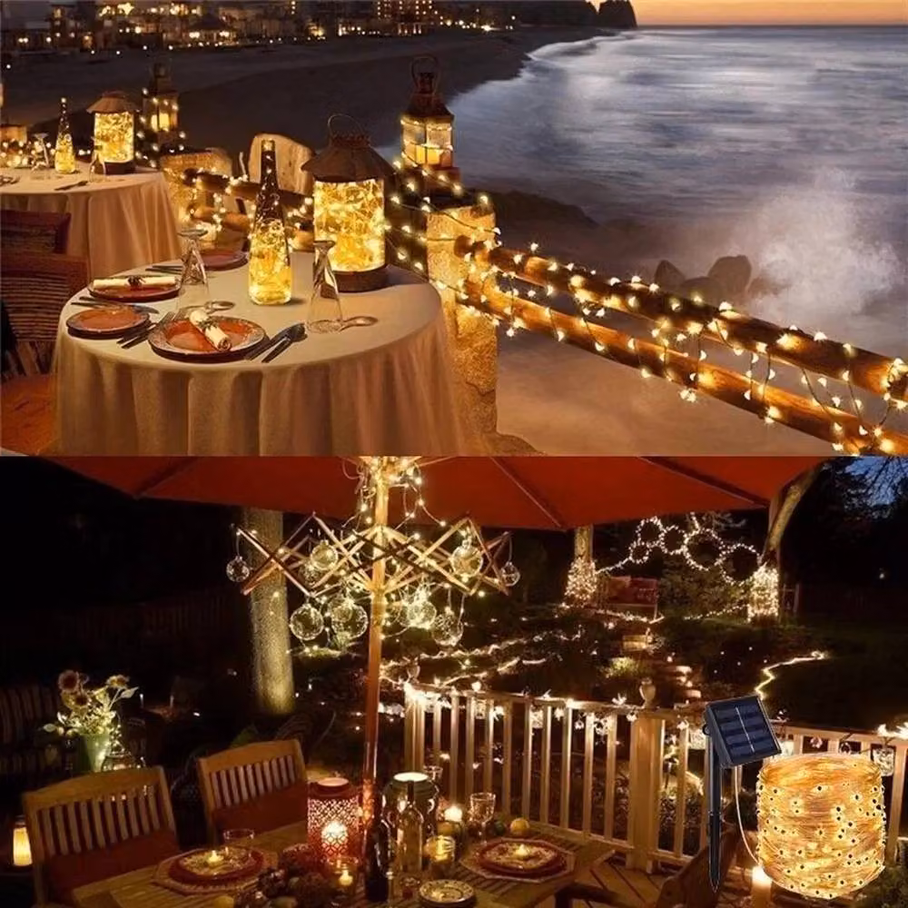 SPETLEK Warm White Solar Powered LED Copper Wire Fairy String Lights with Dusk Sensor and Dimmable Function – 2