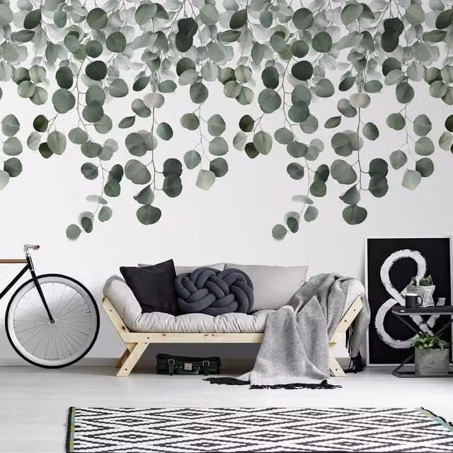 Grandeco Icarus Cascading Sprigs 3 Panel Repeatable Mural in Green, W: 280 cm, H: 159 cm – 1