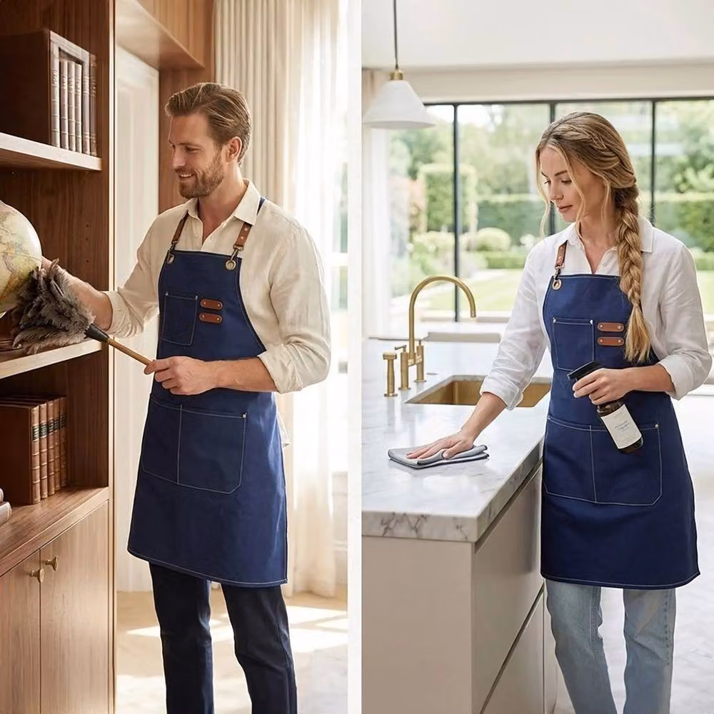 FLAVORA Blue Waxed Canvas Unisex Work Apron, Waterproof and Oil Resistant, W/H: 100 x 15 cm – 5