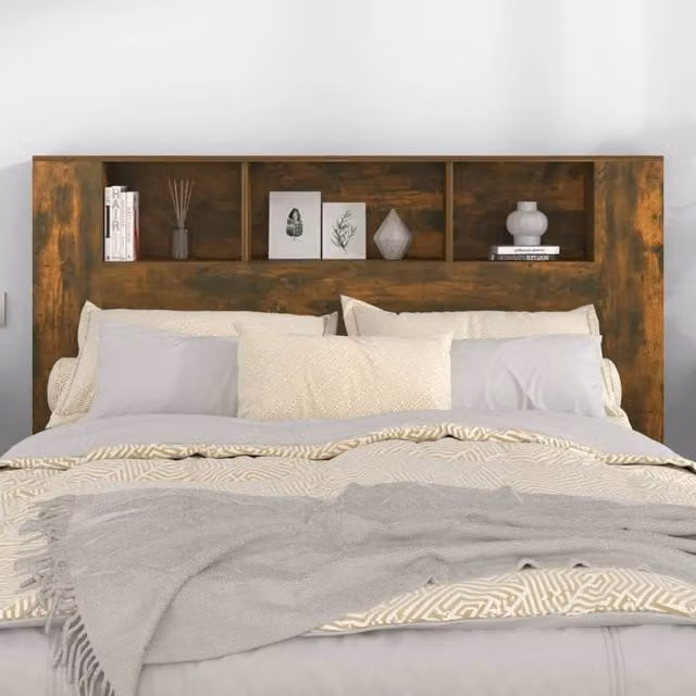 Berkfield Home Headboard Cabinet in Smoked Oak Brown, W: 160 cm, D: 18.5 cm, H: 104.5 cm