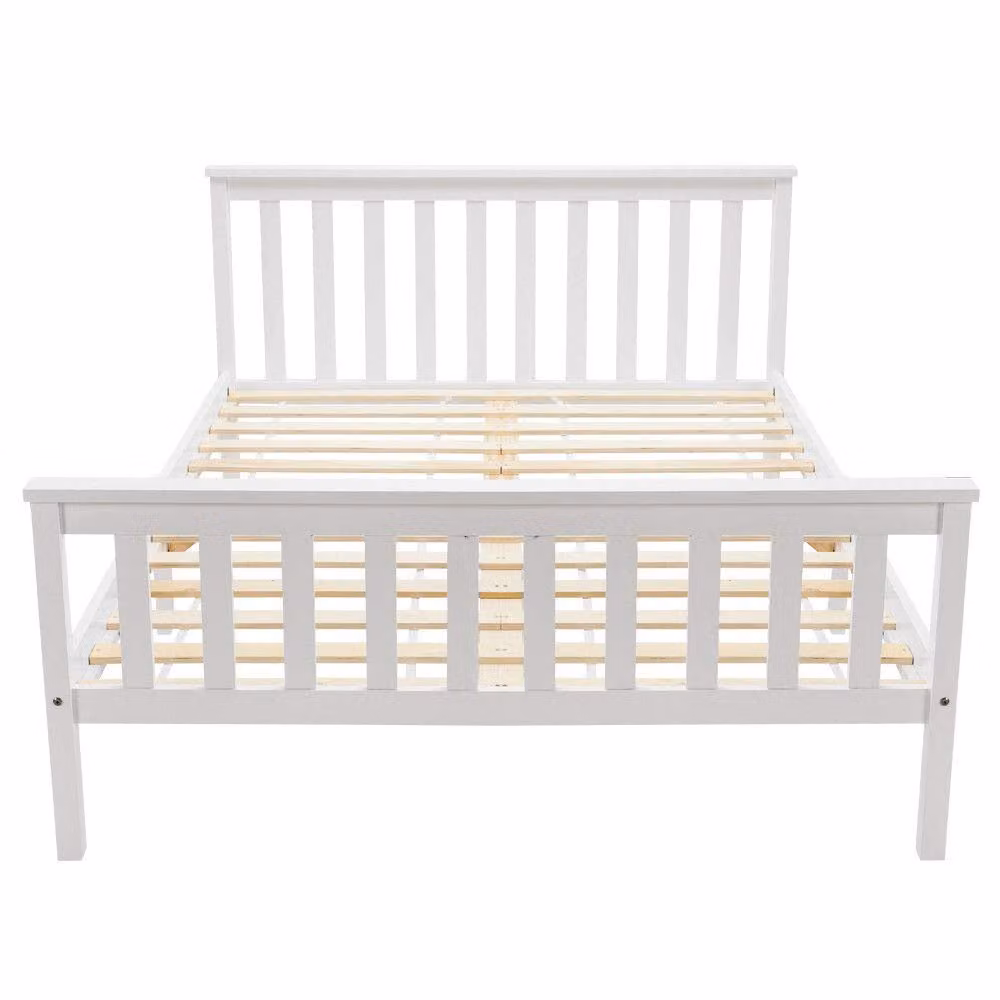 Aosom UK Double Wooden Bed Frame in White Solid Pine Wood, H 82 x W 141 x D 198 cm – 2