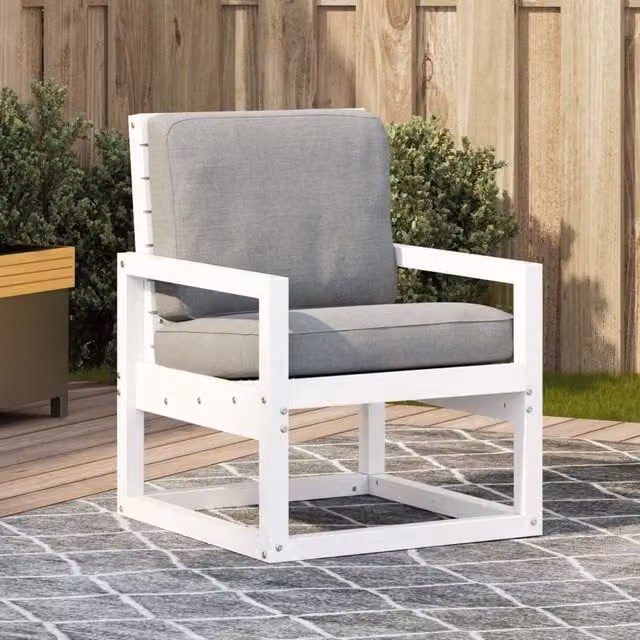 Berkfield Home Rustic White Solid Wood Pine Garden Chair W: 57.5 cm, D: 63 cm, H: 76 cm – 1