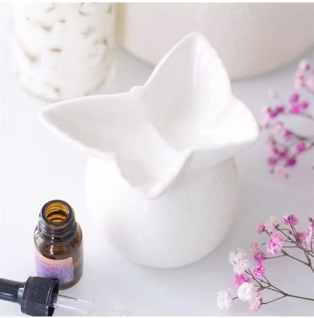 KDMD White Ceramic Butterfly Tealight Oil Burner for Aromatherapy and Decor