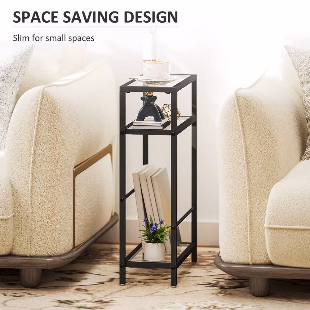STILVORA Modern Black Side Table with Glass Top and Metal Frame – 6
