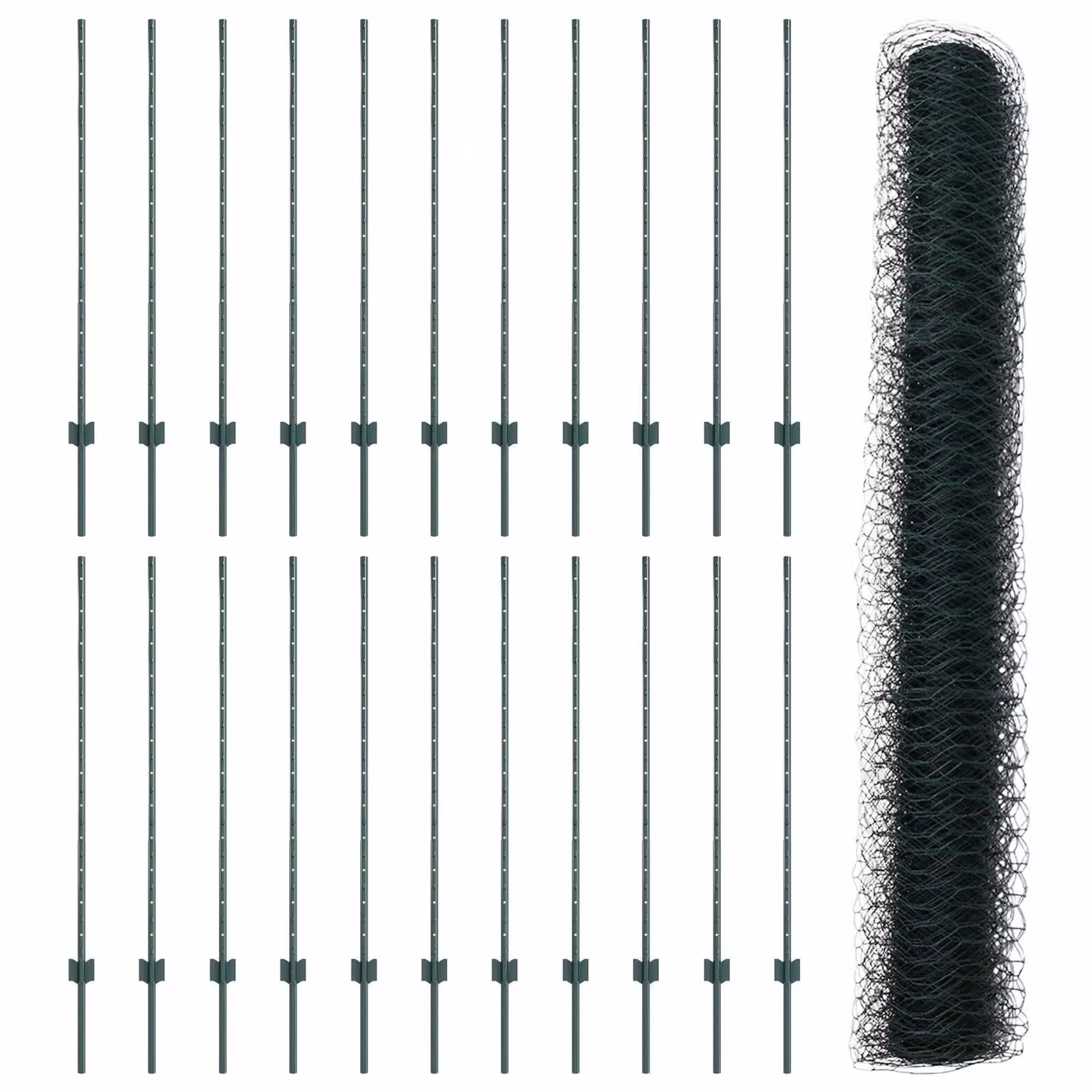 Berkfield Home Green Steel U-Channel Fence Posts (11 pcs) and Hexagon Steel Fence (1.2 x 50 m) – 2