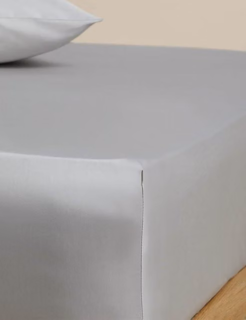 M&S Egyptian Cotton 230 Thread Count Mako Satin Silky Deep Fitted Sheet, Dove Grey, W: 140 cm, D: 200 cm