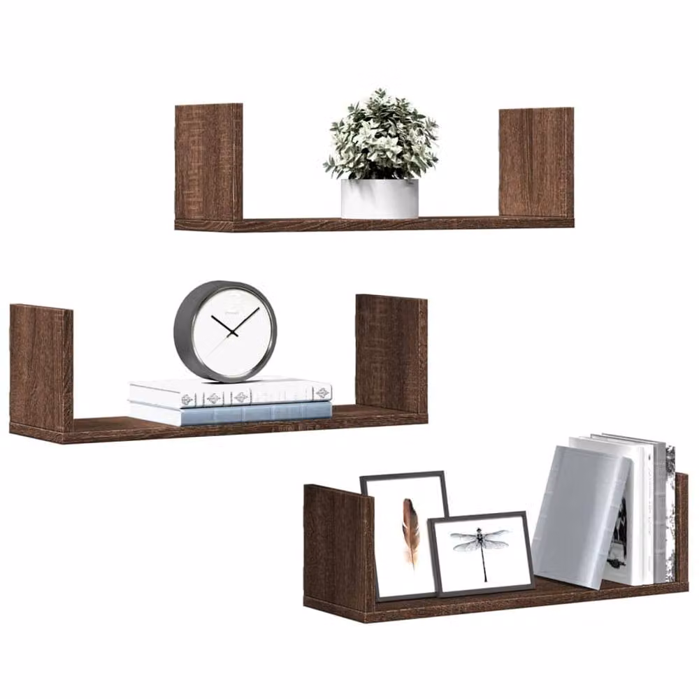 Berkfield Home Durable Wall Mounted Shelves, 3 Piece Set in Brown Oak, W/D/H: 58 x 18 x 18 cm – 2