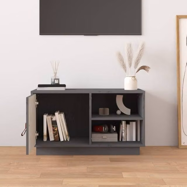Berkfield Home Grey Solid Wood Pine TV Cabinet W/D/H: 70 x 34 x 40 cm
