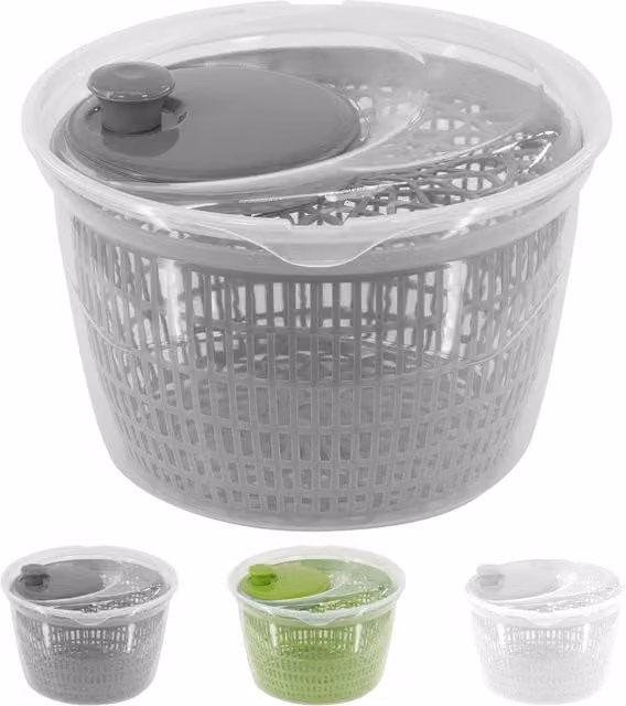 Geezy Round Plastic Salad Spinner and Vegetable Leaf Dryer Drainer in Grey