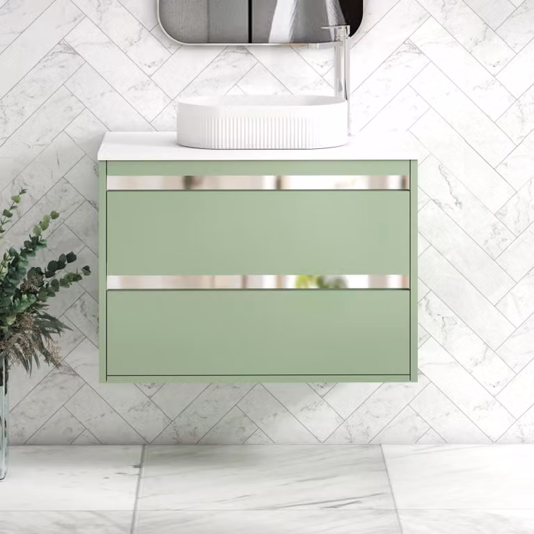 Royal Bathrooms Orion 800mm Wall Hung Mint Sage Vanity Unit with Lyon Basin and 2 Drawers
