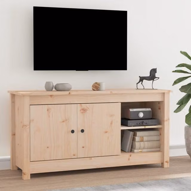 Berkfield Home Rustic Solid Wood Pine TV Cabinet, Brown, W: 103 cm, D: 36.5 cm, H: 52 cm
