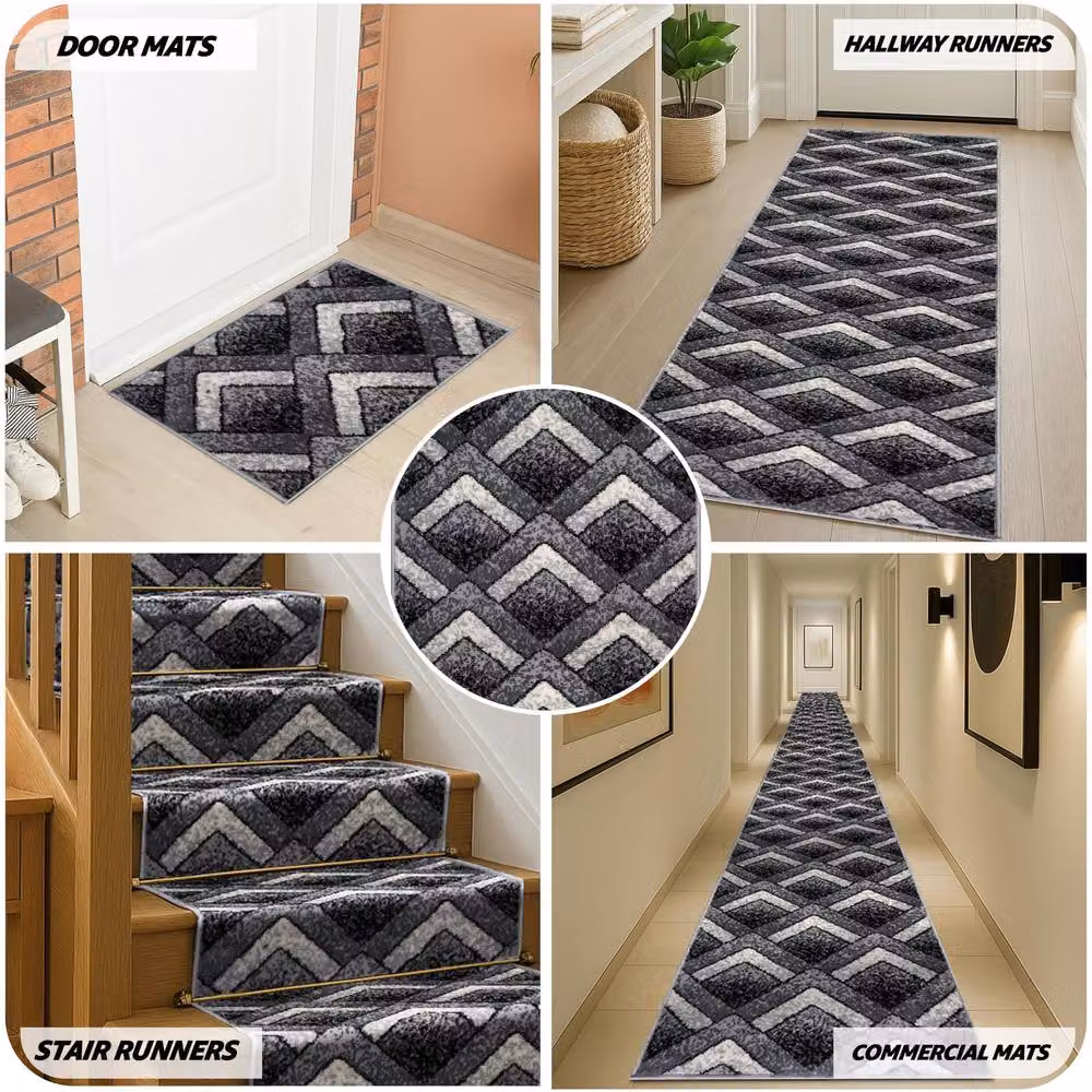 Bravich LTD Modern Zigzag Grey Hallway Runner Rug, Non-Slip Low Pile Polypropylene Carpet, W: 60 cm, L: 150 cm – 7