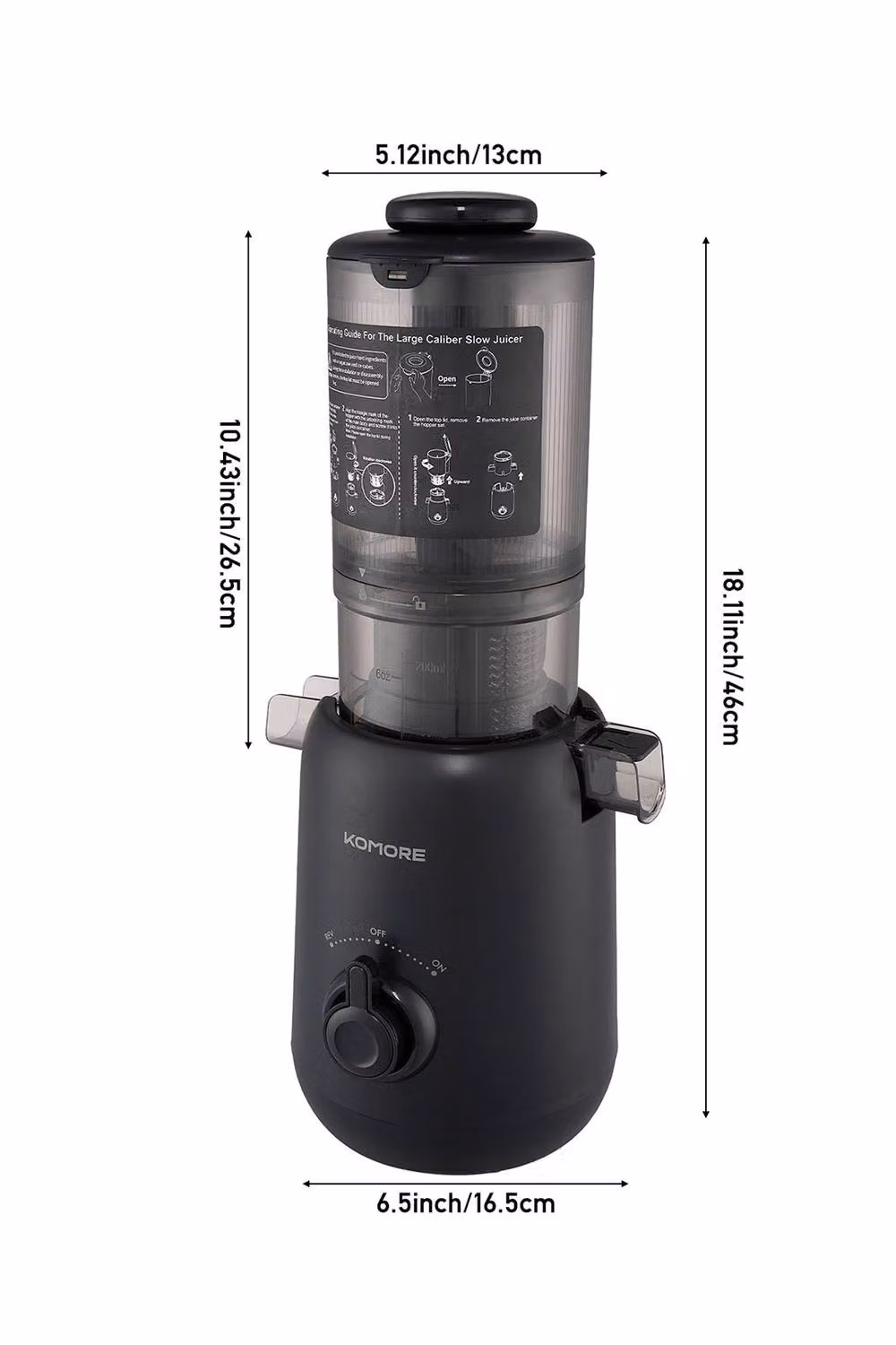 ExtraStar 200W Slow Masticating Cold Press Juicer with Lid, Black – 5