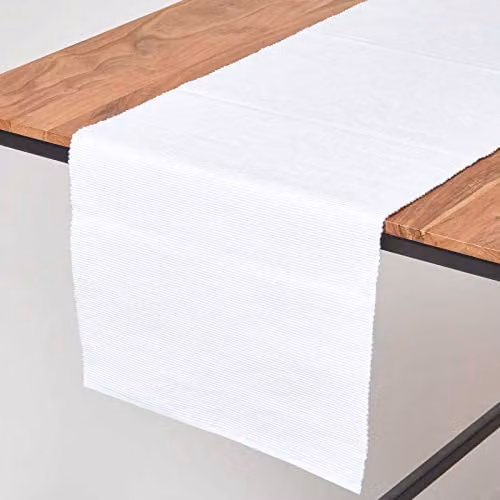 Homescapes Plain Cotton Table Runner in White, W/H: 44 x 178 cm