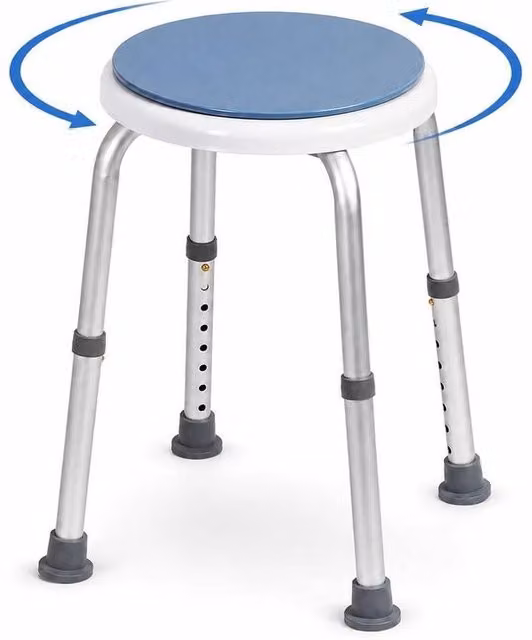PAWNORA Rotating Swivel Shower Stool in Blue with Height Adjustable Legs and Metal Frame