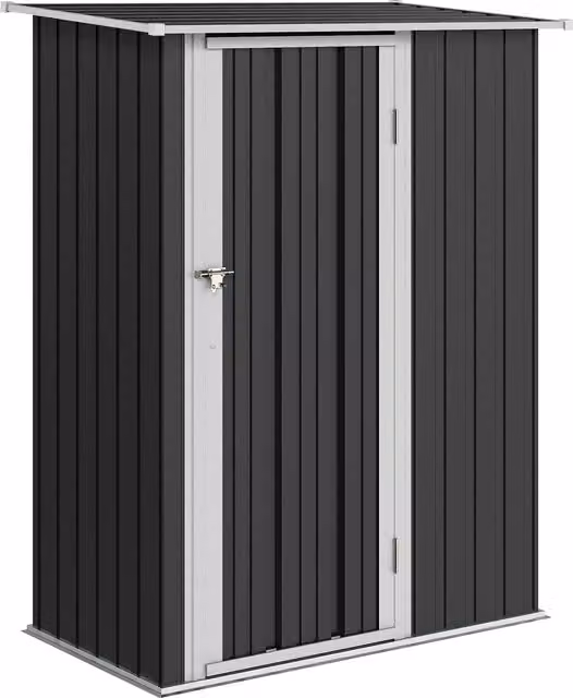 Outsunny Grey Garden Storage Shed with Sloped Roof and Lockable Door, W/D/H: 142 x 84 x 189 cm – 1