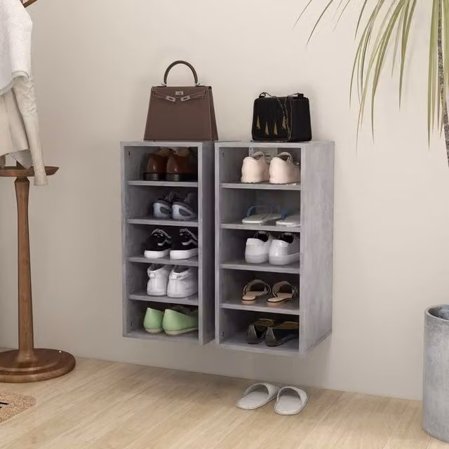 Berkfield Home Set of 2 Wall Mounted Shoe Cabinets in Concrete Grey, W/D/H: 31.5 x 35 x 70 cm