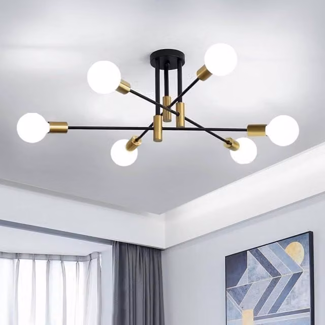 Goeco Industrial Retro 6-Light Ceiling Chandelier with E27 Base in Black – 1