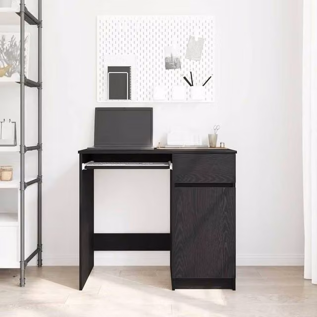 Berkfield Home Modern Black Oak Writing Desk, W/D/H: 86 x 49 x 76 cm