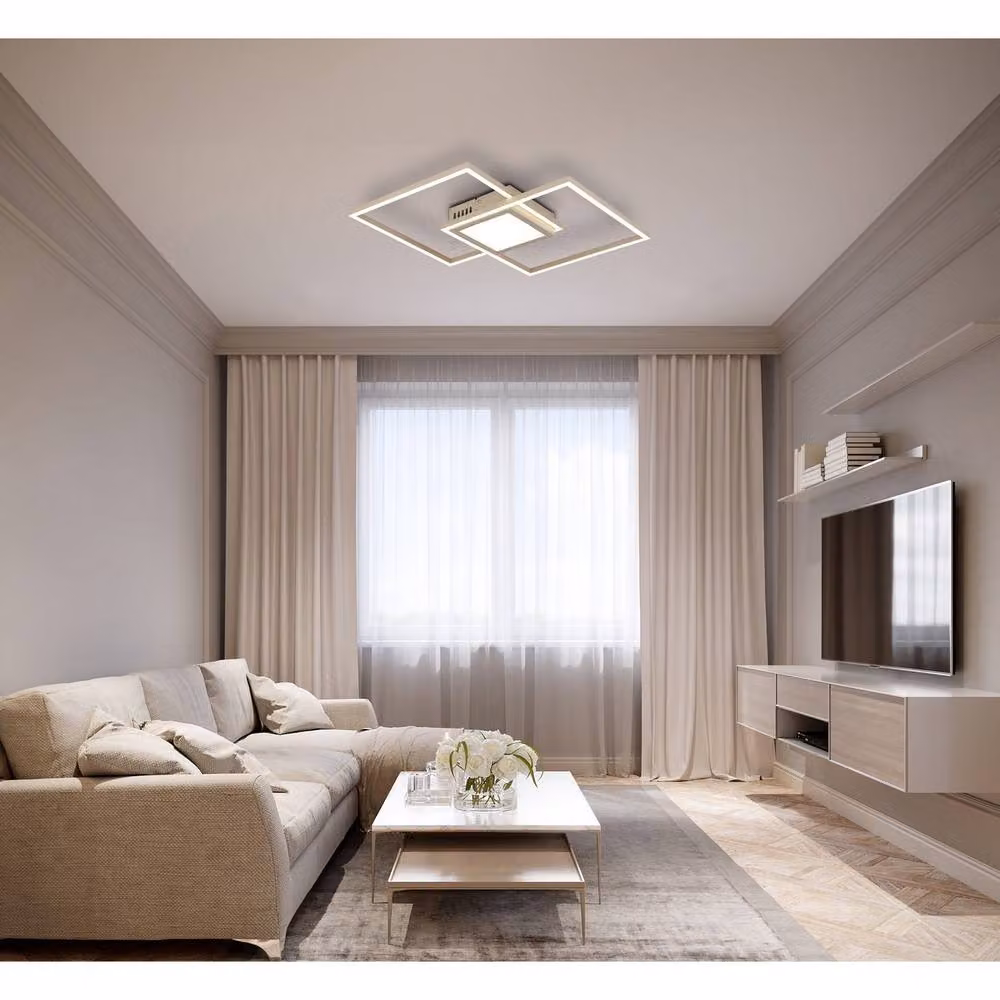 Netlighting Saunders Twin Square Semi Flush Ceiling Light in Beige with Dimmable LED – 2