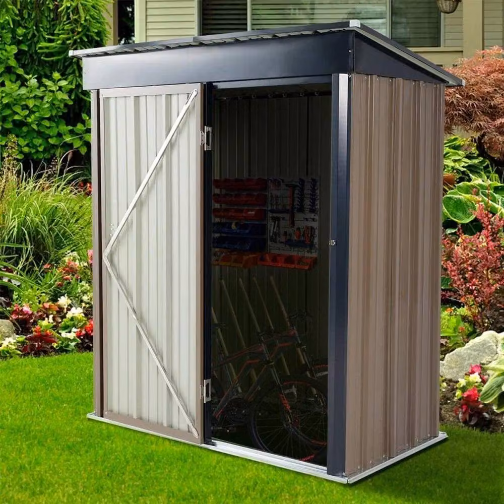 Hinsinc Pent Garden Shed Outdoor Storage Cabinet in Brown, Galvanised Steel, H 182 x W 155 x D 88 cm – 3