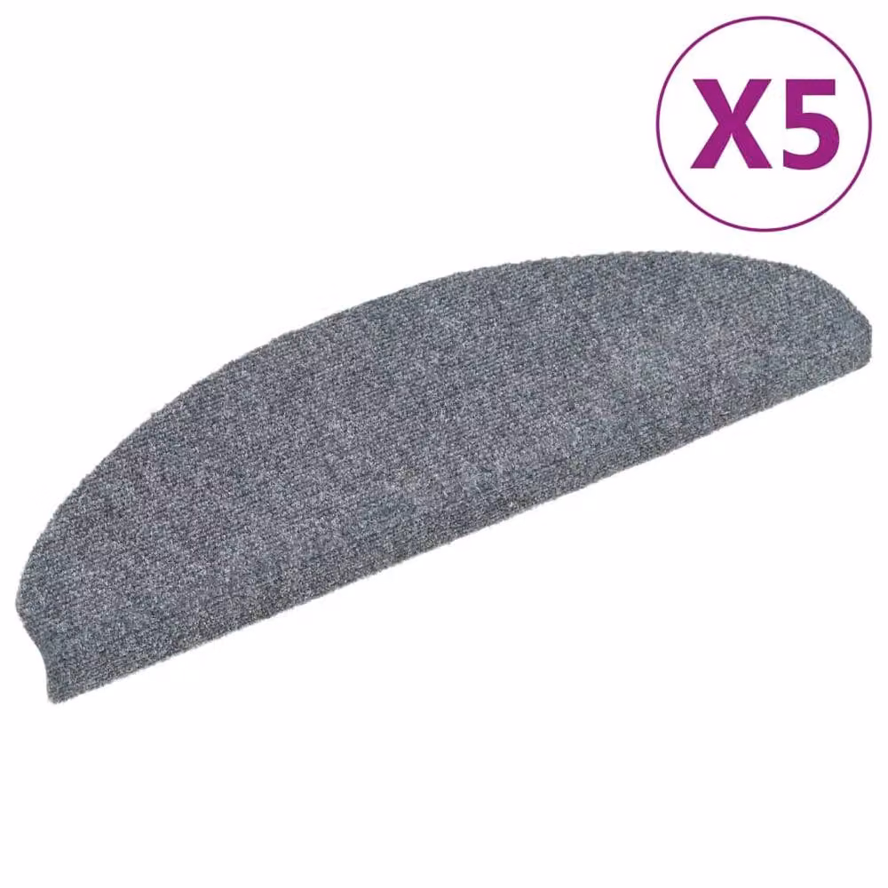 Berkfield Home Self-adhesive Needle Punch Stair Mats, 5 Pieces, Light Grey, W: 65 cm, D: 21 cm, H: 4 cm – 2