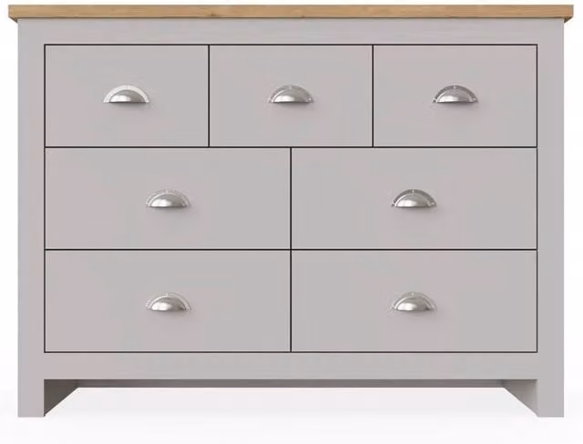 PAWNORA Grey 7 Drawer Chest of Drawers in Oak Finish