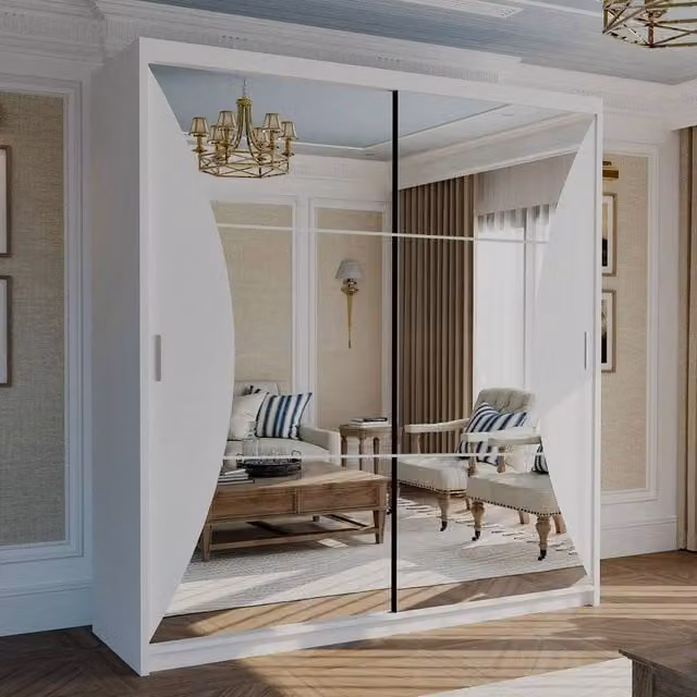 MN Furniture Canberra Sliding Wardrobe with Mirror and LED Lighting in White, W: 203 cm, H: 217 cm – 1