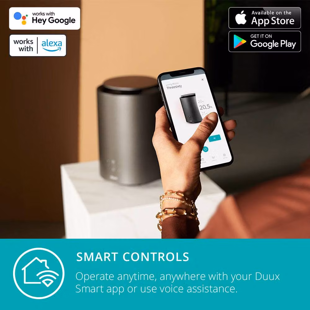 Duux Threesixty Smart Ceramic Fan Heater, 1800W, Grey with App Control – 3