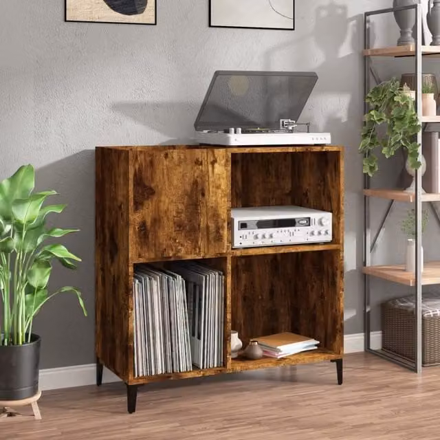 Berkfield Home Record Cabinet in Smoked Oak Brown, W: 84.5 cm, D: 38 cm, H: 89 cm – 1
