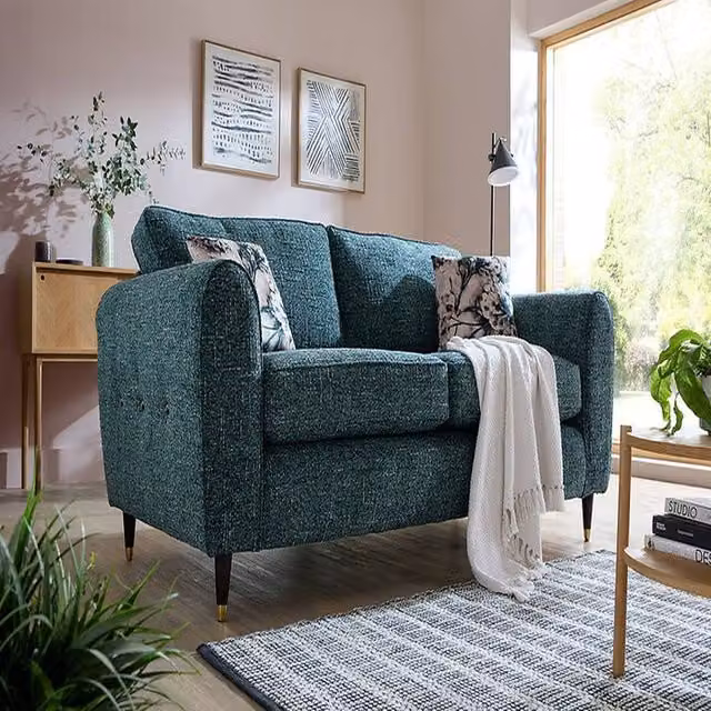 Stratus Interiors Valencia Mid-Century 2 Seater Fabric Sofa in Odyssey Amazonite Teal