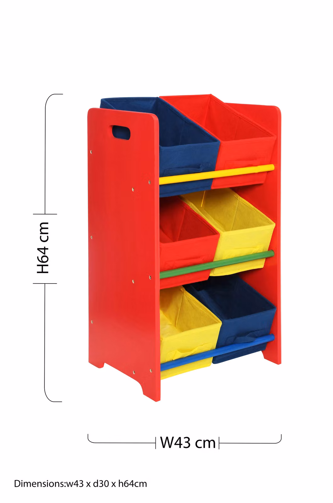Orsina 3 Tier MDF Kids Toy Storage Unit with Multicolour Canvas Bins in Red – 2
