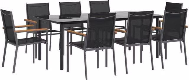 Berkfield Home Beautiful 9 Piece Garden Dining Set in Black Textilene and Steel – 1