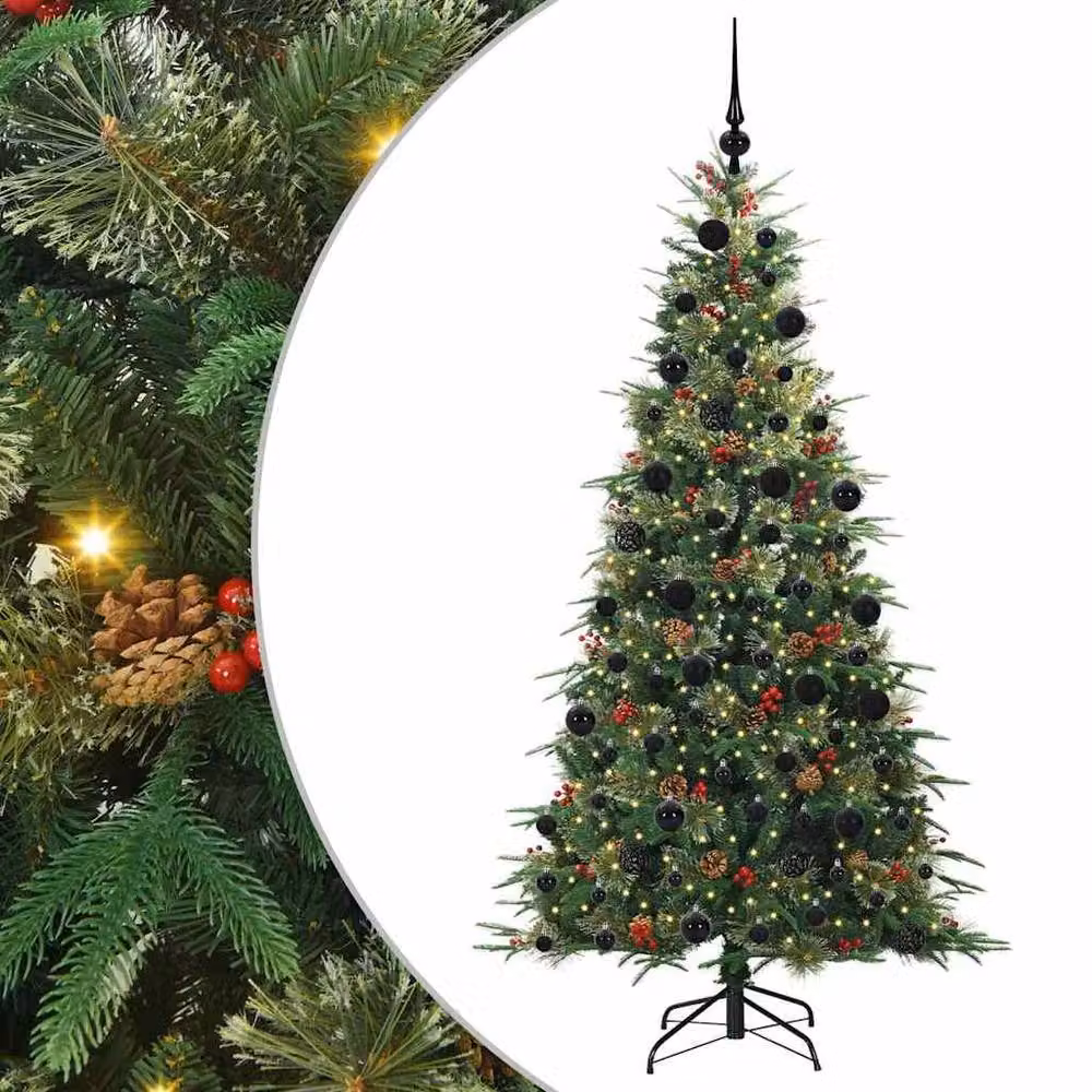Berkfield Home Elegant Green Artificial Hinged Christmas Tree, Height: 210 cm – 3