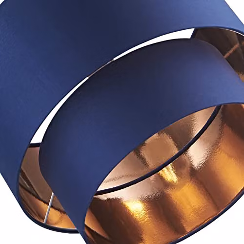 Happy Homewares Modern Blue Cotton Fabric Double Tier Ceiling Pendant Lamp Shade with Copper Inner, W: 28 cm, H: 40 cm – 2